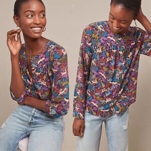 52 Conversations by Anthropologie Women’s Forest Friends Blouse In US Size 4